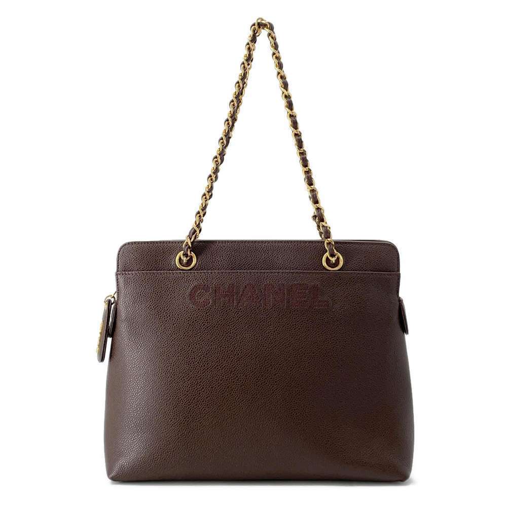 Chanel Chain Tote Bag Logo Caviar Skin